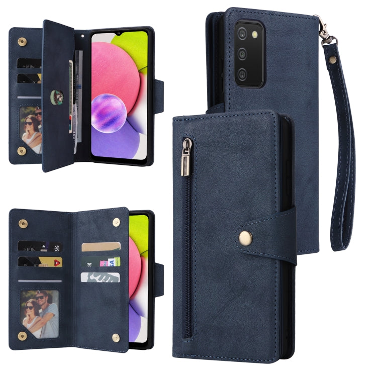 Rivet Buckle 9 Cards Three Fold Leather Phone Case