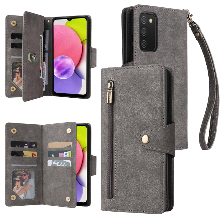 Rivet Buckle 9 Cards Three Fold Leather Phone Case
