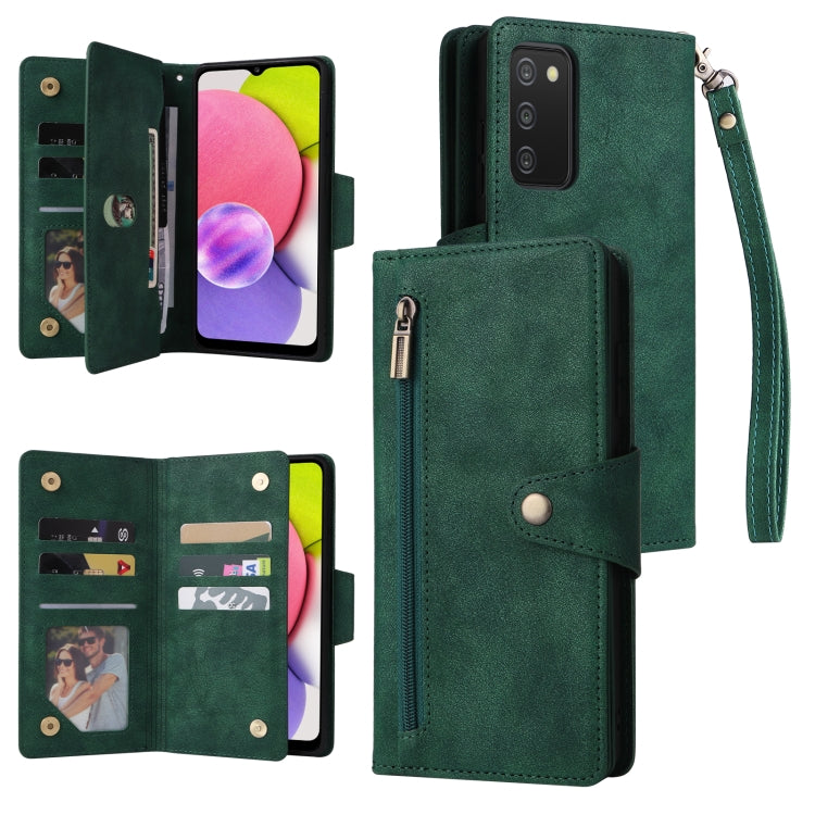 Rivet Buckle 9 Cards Three Fold Leather Phone Case