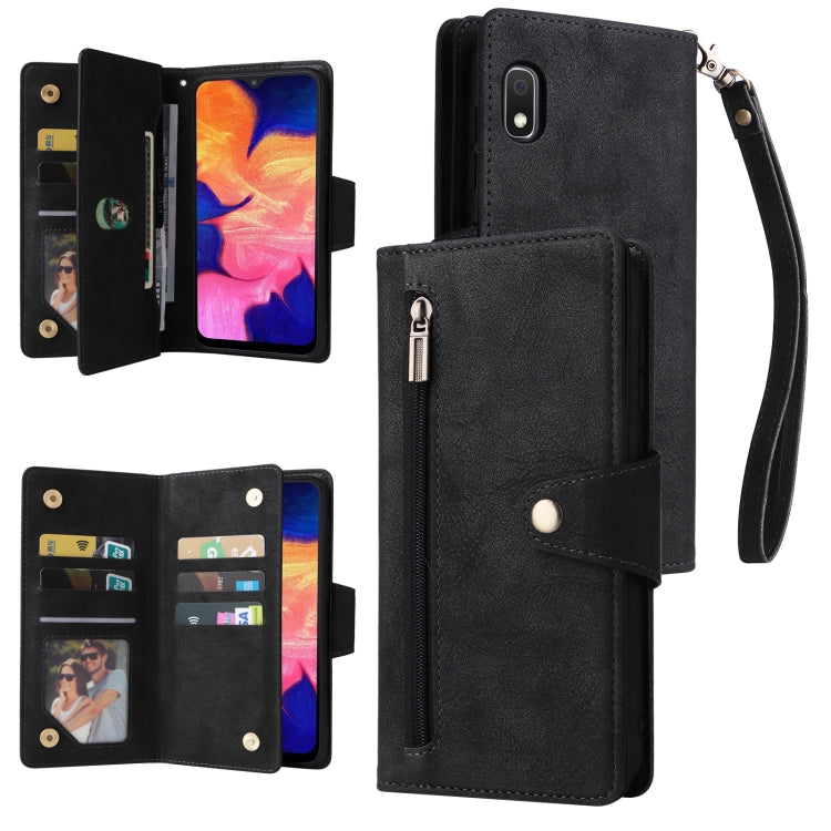 Rivet Buckle 9 Cards Three Fold Leather Phone Case