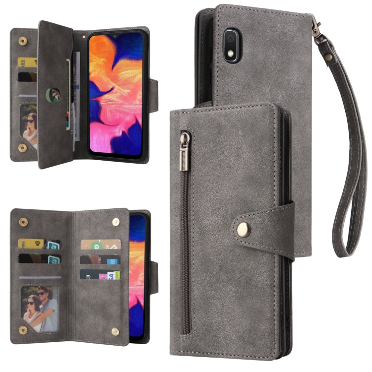 Rivet Buckle 9 Cards Three Fold Leather Phone Case