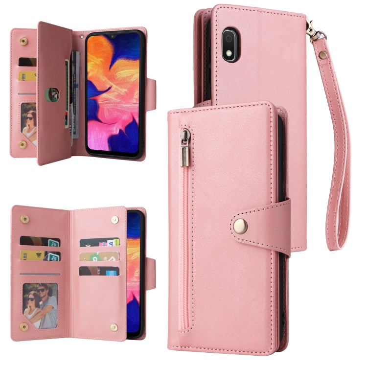 Rivet Buckle 9 Cards Three Fold Leather Phone Case