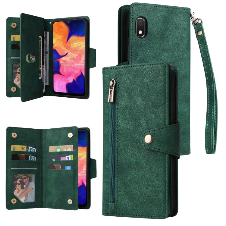 Rivet Buckle 9 Cards Three Fold Leather Phone Case