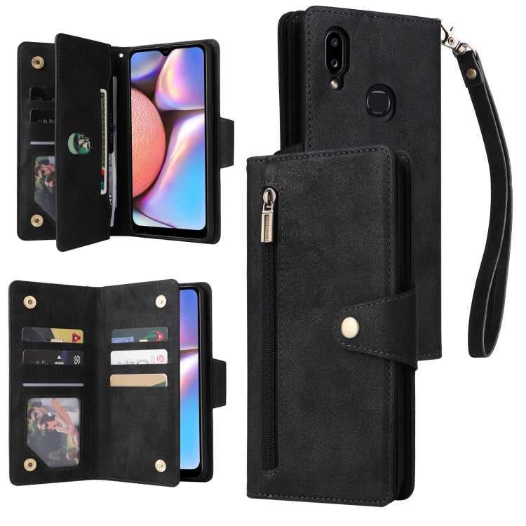 Rivet Buckle 9 Cards Three Fold Leather Phone Case
