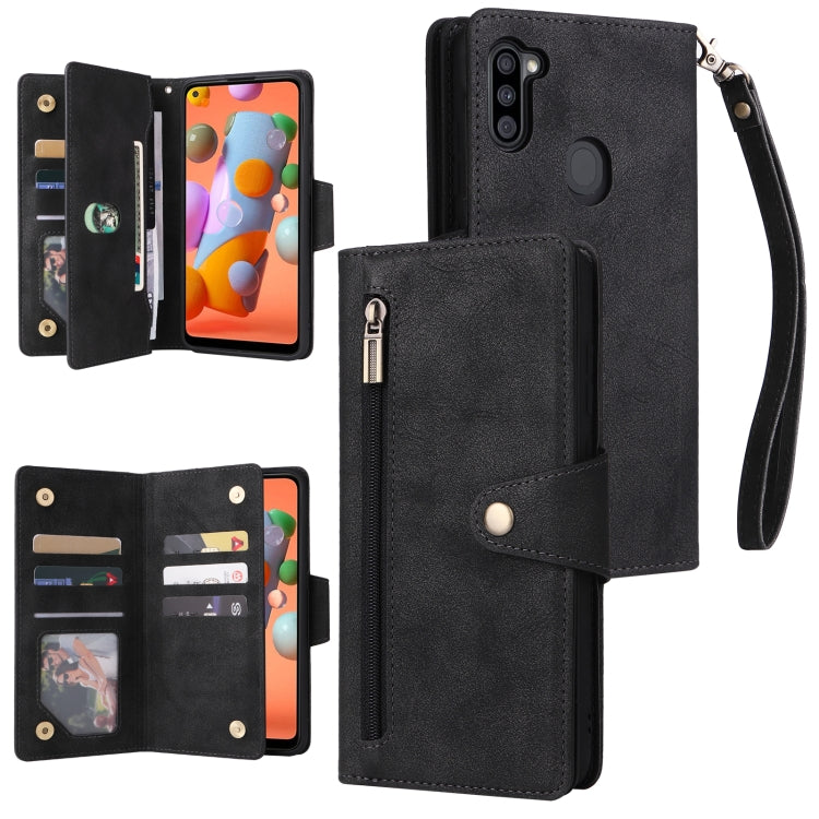 Rivet Buckle 9 Cards Three Fold Leather Phone Case