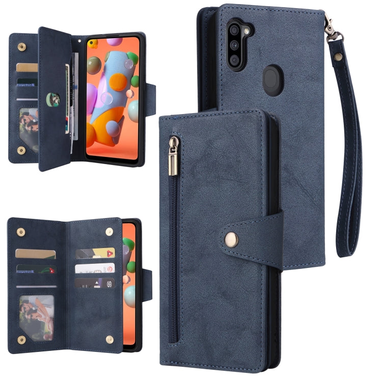 Rivet Buckle 9 Cards Three Fold Leather Phone Case