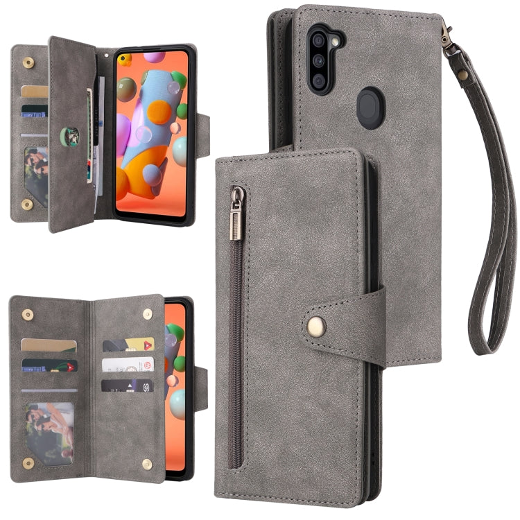 Rivet Buckle 9 Cards Three Fold Leather Phone Case