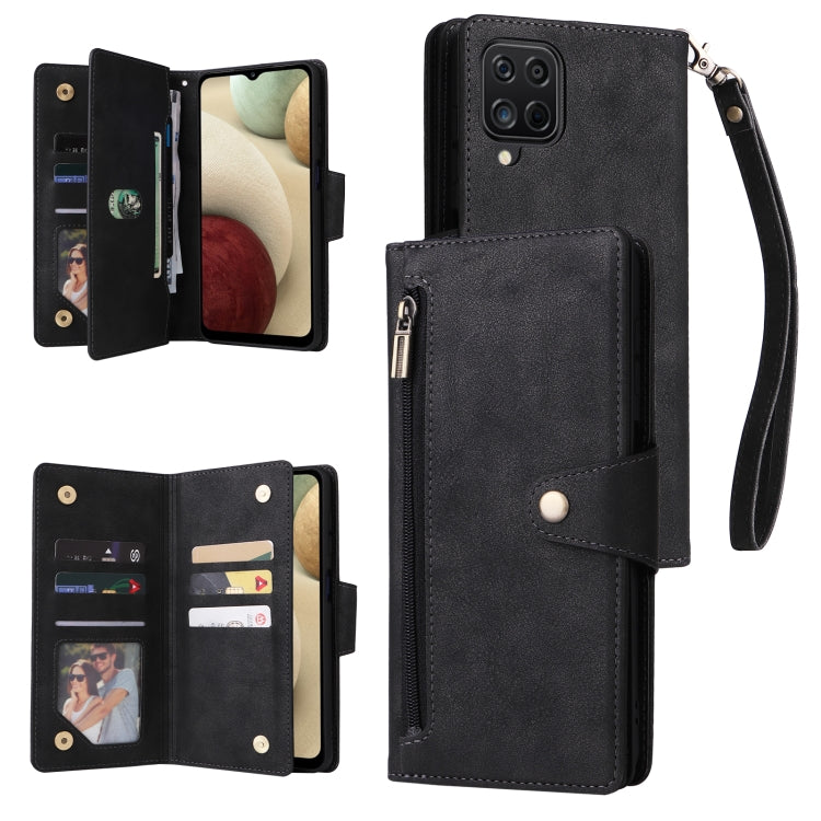 Rivet Buckle 9 Cards Three Fold Leather Phone Case