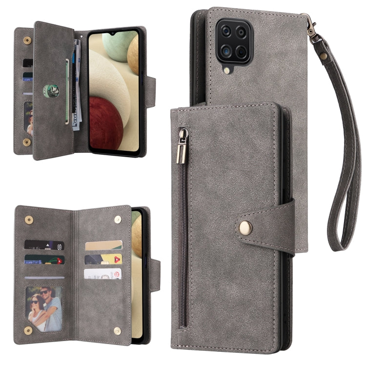 Rivet Buckle 9 Cards Three Fold Leather Phone Case