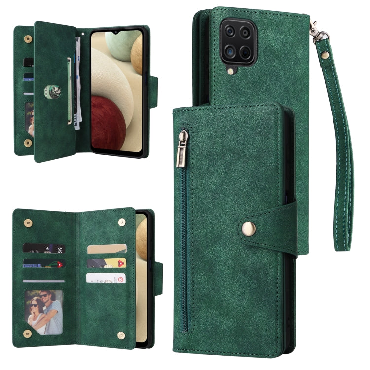 Rivet Buckle 9 Cards Three Fold Leather Phone Case