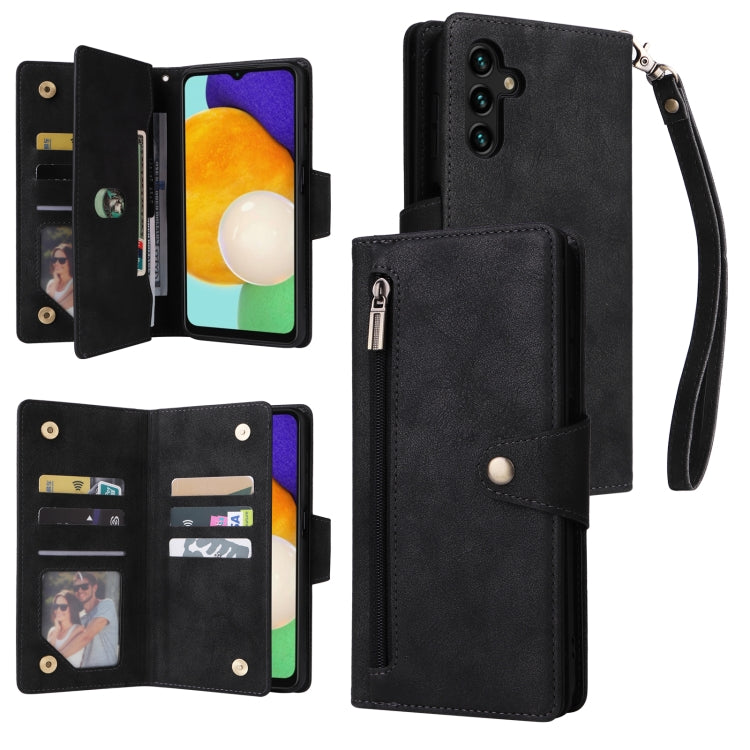 Rivet Buckle 9 Cards Three Fold Leather Phone Case