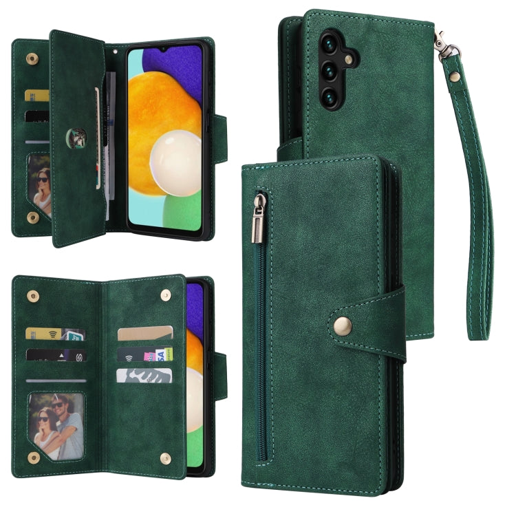 Rivet Buckle 9 Cards Three Fold Leather Phone Case