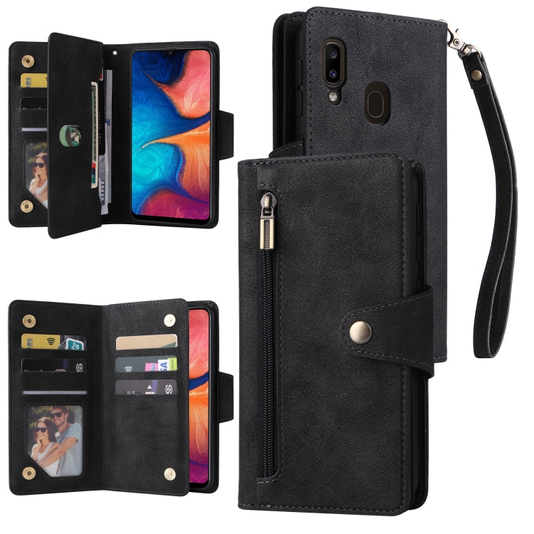 Rivet Buckle 9 Cards Three Fold Leather Phone Case