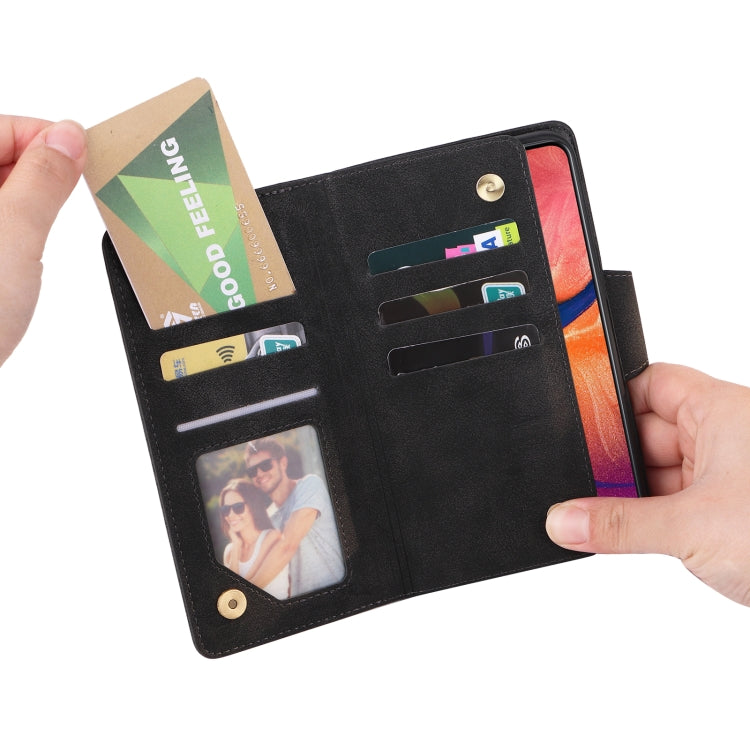 Rivet Buckle 9 Cards Three Fold Leather Phone Case