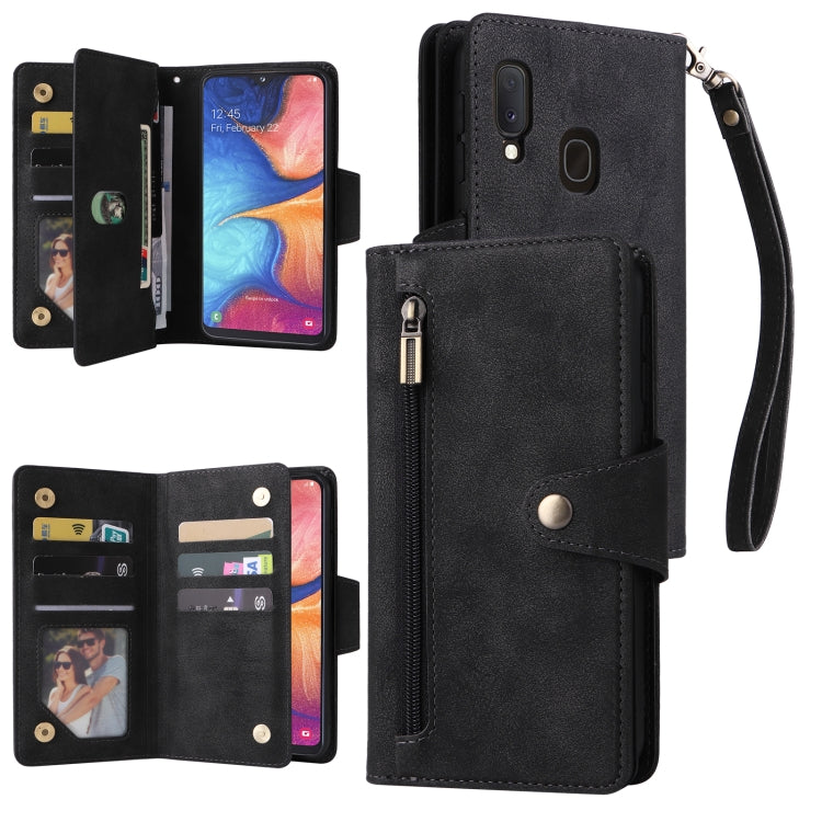 Rivet Buckle 9 Cards Three Fold Leather Phone Case