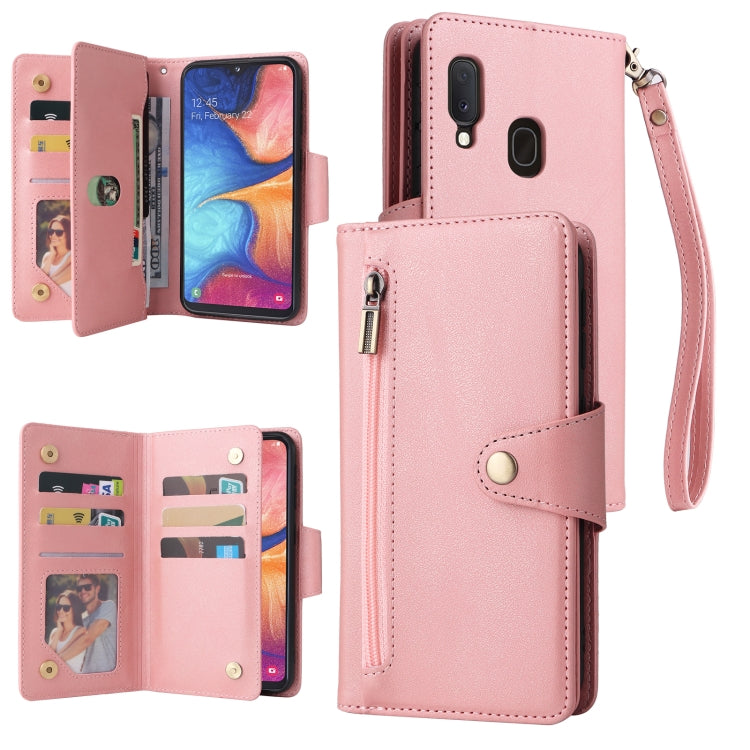 Rivet Buckle 9 Cards Three Fold Leather Phone Case