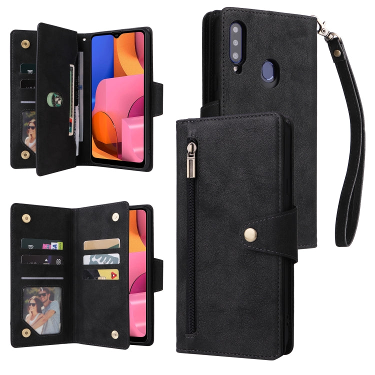Rivet Buckle 9 Cards Three Fold Leather Phone Case