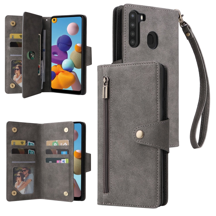 Rivet Buckle 9 Cards Three Fold Leather Phone Case