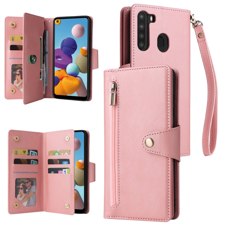 Rivet Buckle 9 Cards Three Fold Leather Phone Case