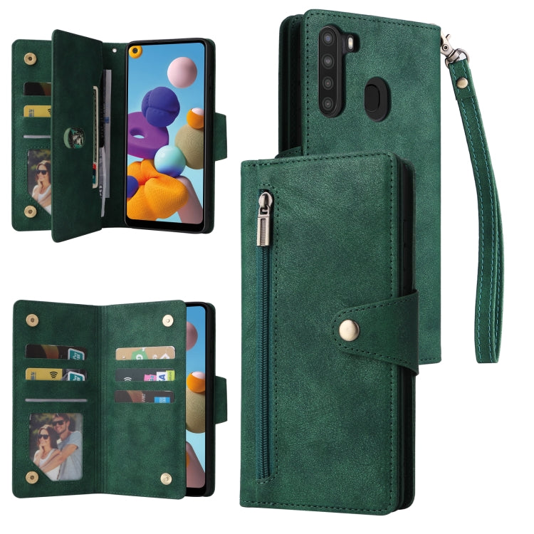 Rivet Buckle 9 Cards Three Fold Leather Phone Case