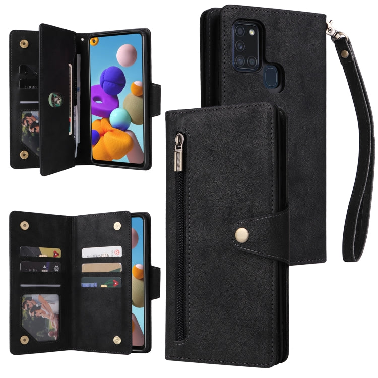 Rivet Buckle 9 Cards Three Fold Leather Phone Case