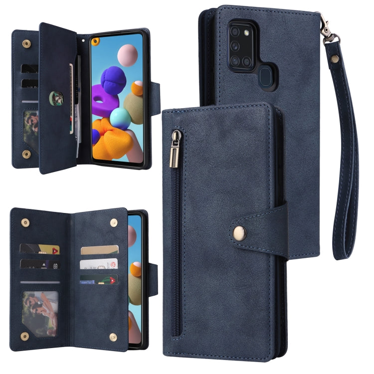Rivet Buckle 9 Cards Three Fold Leather Phone Case