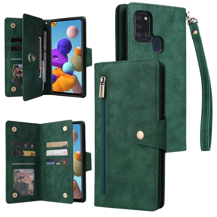 Rivet Buckle 9 Cards Three Fold Leather Phone Case