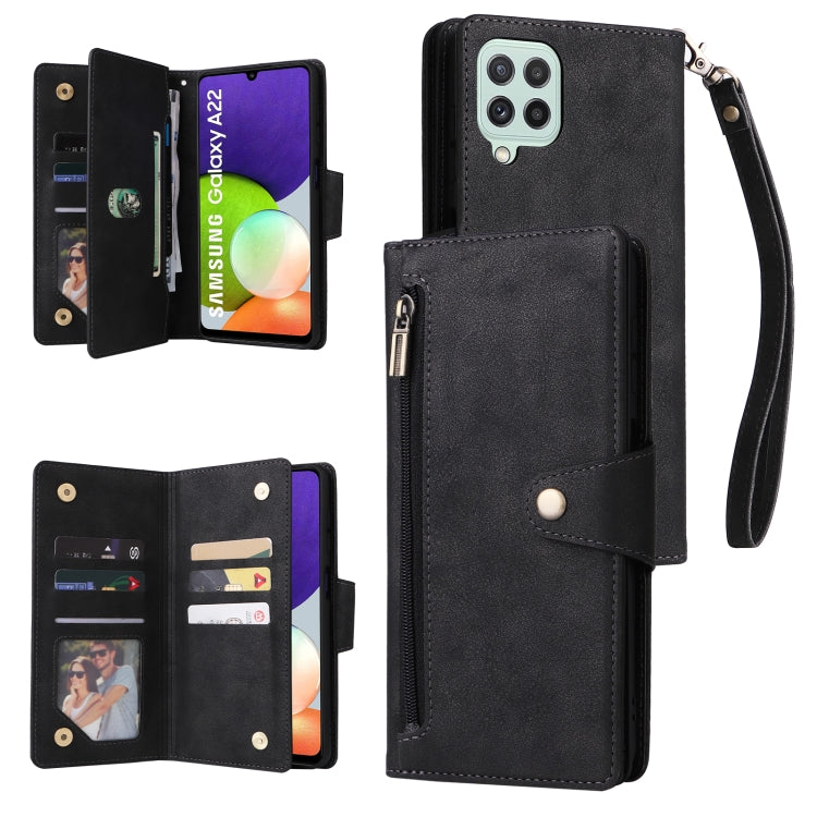 Rivet Buckle 9 Cards Three Fold Leather Phone Case