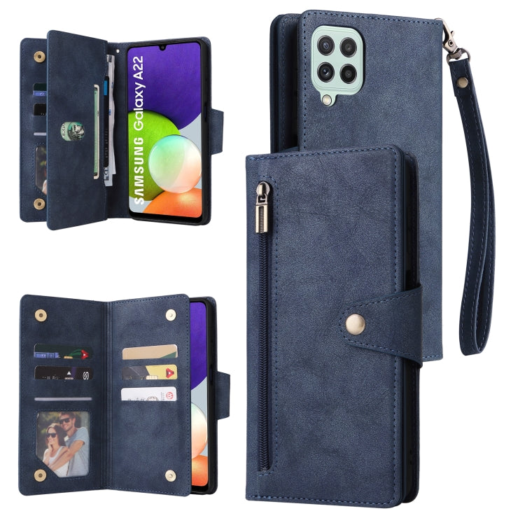 Rivet Buckle 9 Cards Three Fold Leather Phone Case
