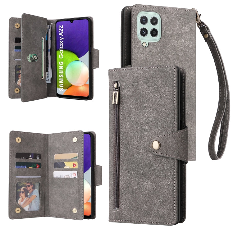 Rivet Buckle 9 Cards Three Fold Leather Phone Case