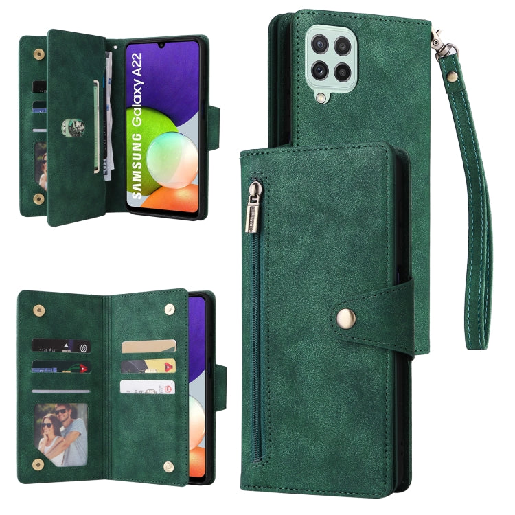 Rivet Buckle 9 Cards Three Fold Leather Phone Case