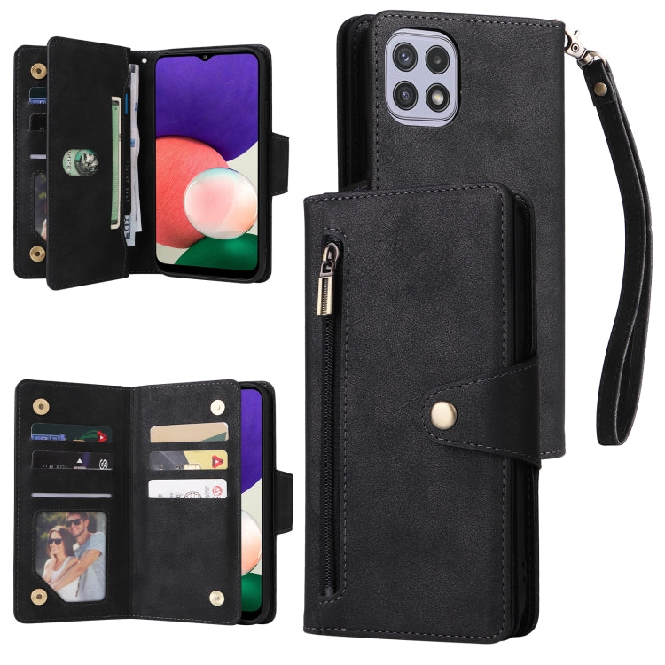 Rivet Buckle 9 Cards Three Fold Leather Phone Case
