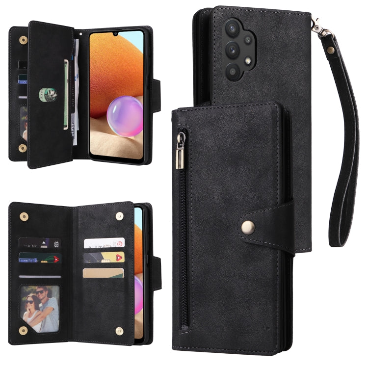 Rivet Buckle 9 Cards Three Fold Leather Phone Case