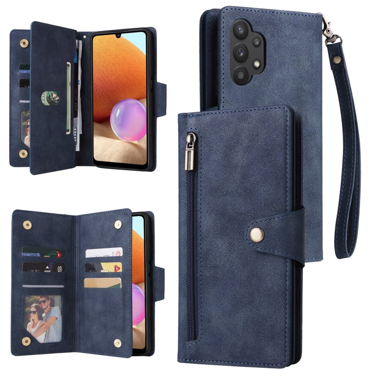 Rivet Buckle 9 Cards Three Fold Leather Phone Case