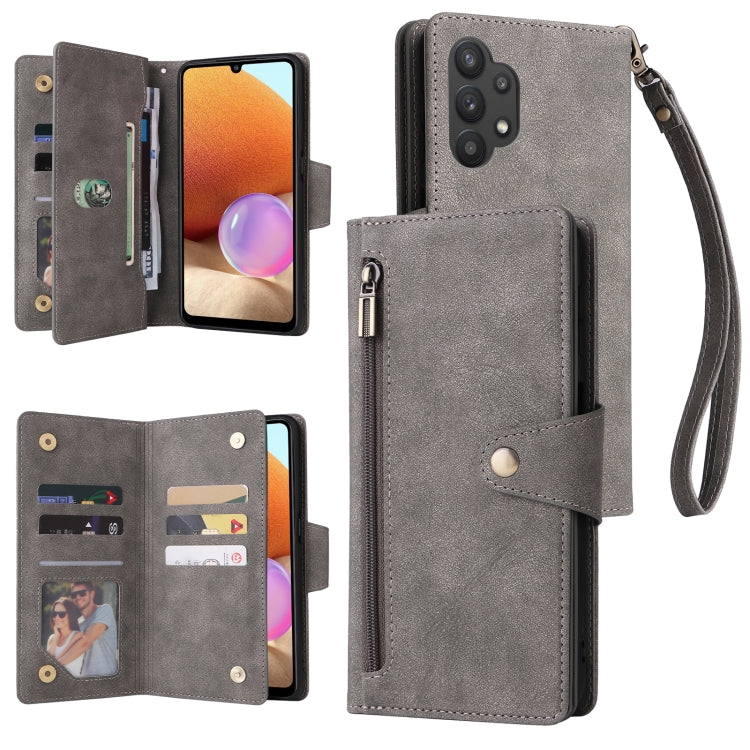 Rivet Buckle 9 Cards Three Fold Leather Phone Case