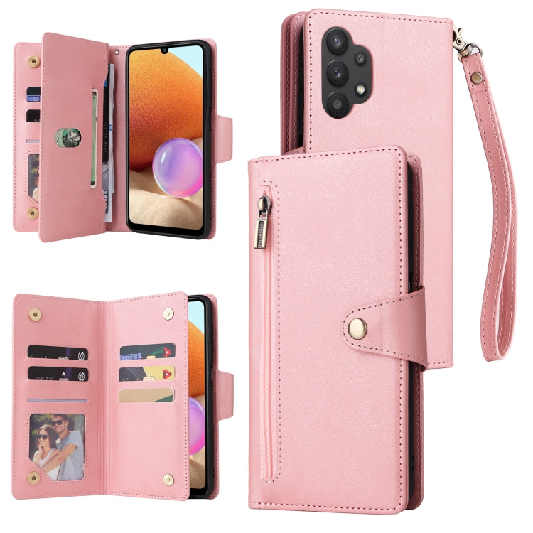 Rivet Buckle 9 Cards Three Fold Leather Phone Case