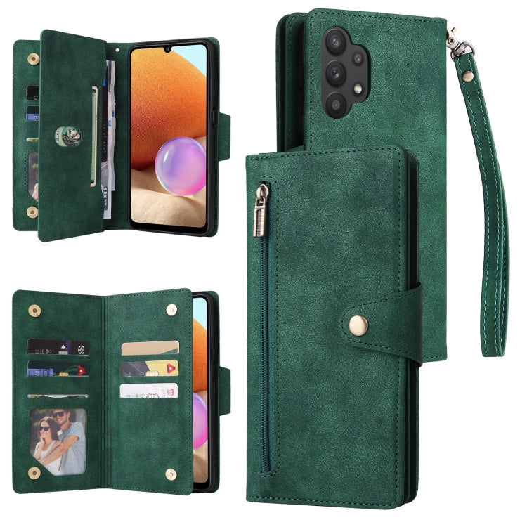 Rivet Buckle 9 Cards Three Fold Leather Phone Case