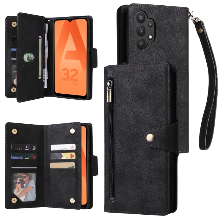 Rivet Buckle 9 Cards Three Fold Leather Phone Case