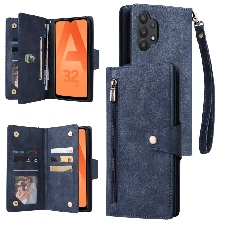 Rivet Buckle 9 Cards Three Fold Leather Phone Case