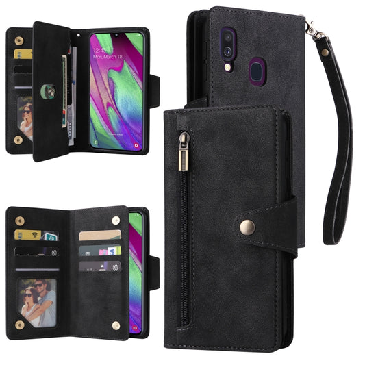 Rivet Buckle 9 Cards Three Fold Leather Phone Case