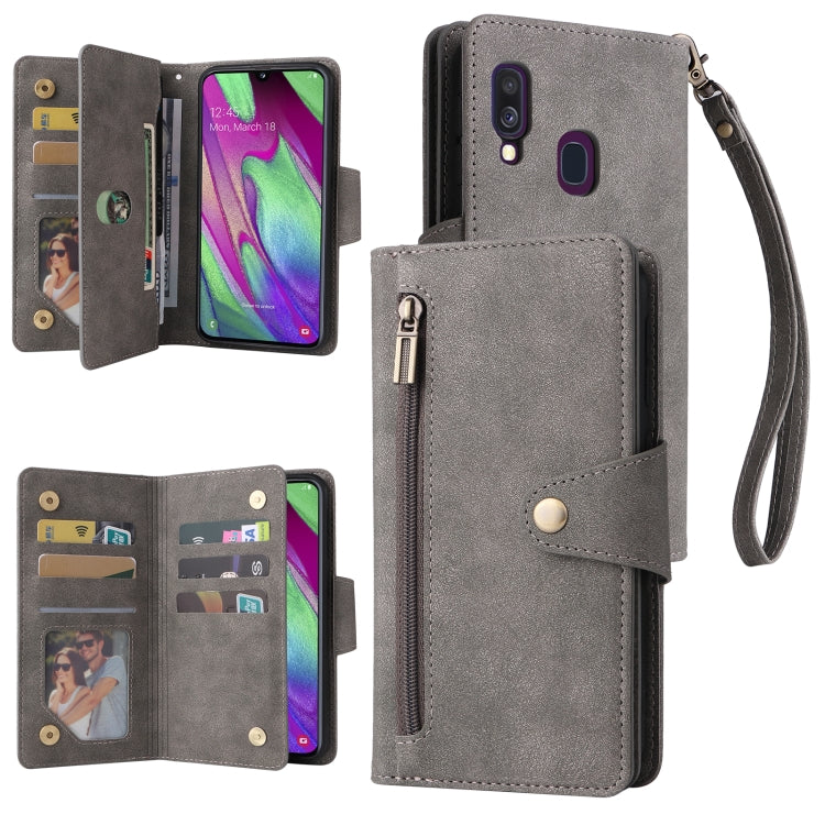 Rivet Buckle 9 Cards Three Fold Leather Phone Case
