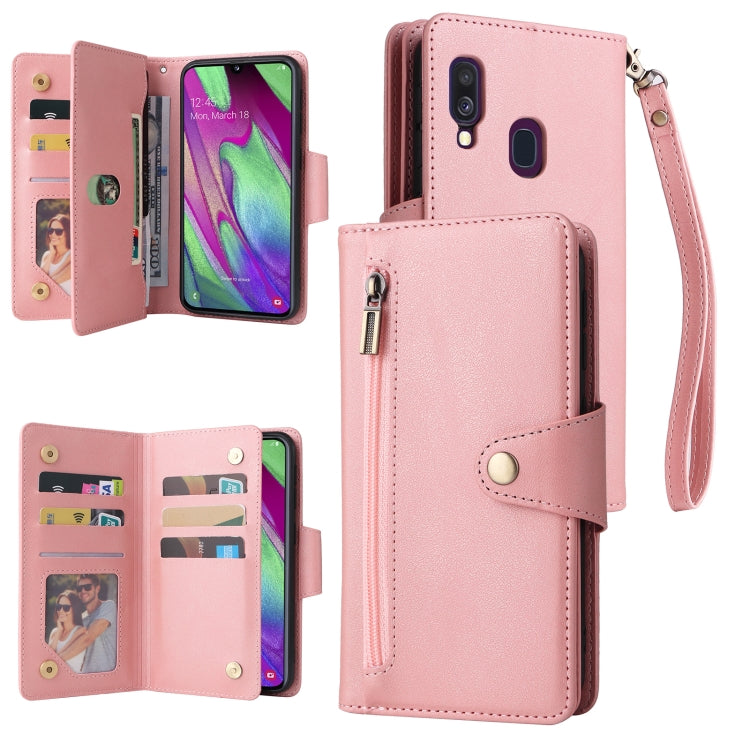 Rivet Buckle 9 Cards Three Fold Leather Phone Case