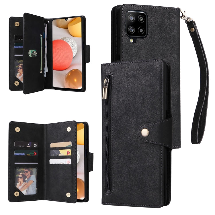 Rivet Buckle 9 Cards Three Fold Leather Phone Case