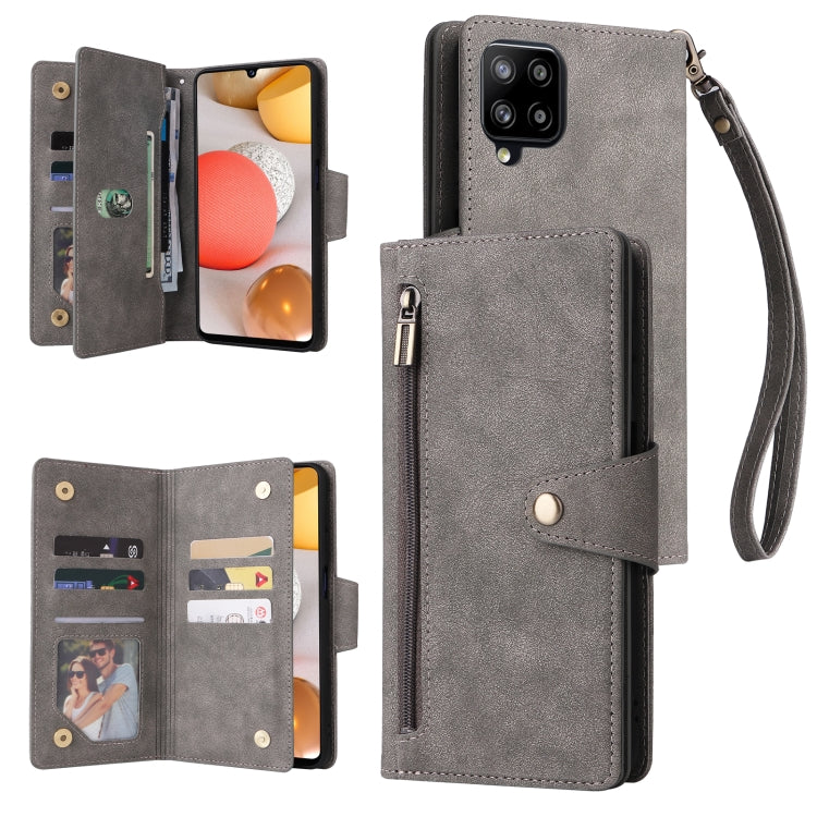 Rivet Buckle 9 Cards Three Fold Leather Phone Case