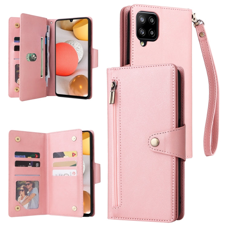 Rivet Buckle 9 Cards Three Fold Leather Phone Case