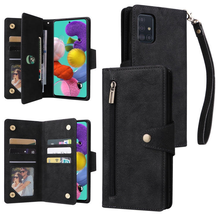 Rivet Buckle 9 Cards Three Fold Leather Phone Case