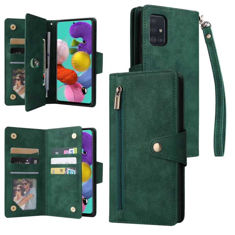 Rivet Buckle 9 Cards Three Fold Leather Phone Case