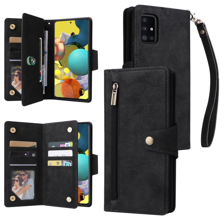 Rivet Buckle 9 Cards Three Fold Leather Phone Case