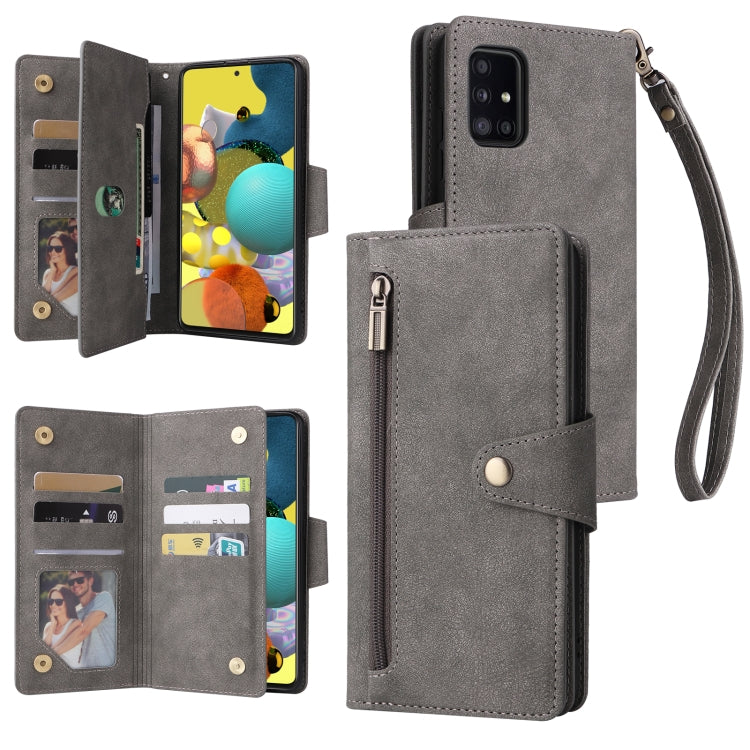 Rivet Buckle 9 Cards Three Fold Leather Phone Case