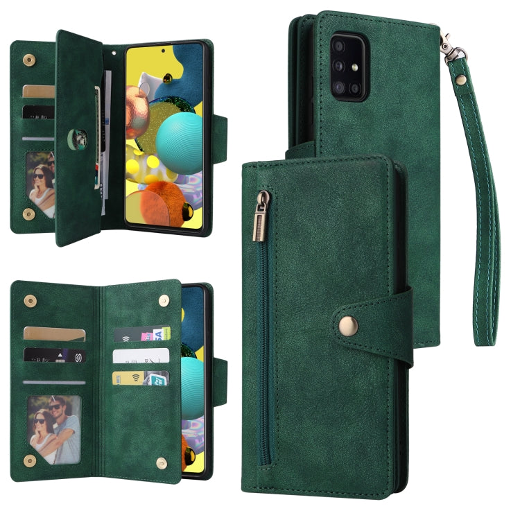Rivet Buckle 9 Cards Three Fold Leather Phone Case